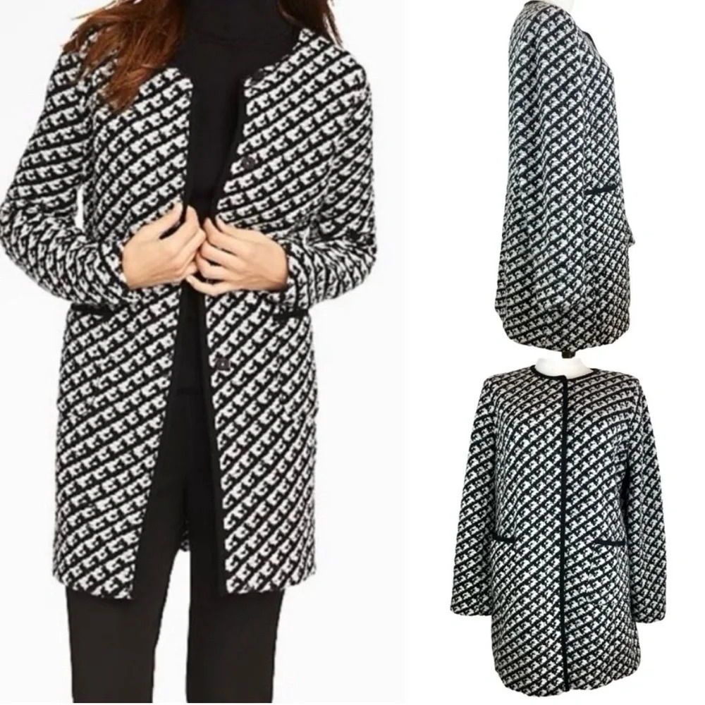Talbots Women’s Wool Blend Cardigan Duster Jacket Winter Black/White Size 1XP